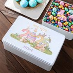 Personalizado 2025 Huevos de Pascua del conejito de grado alimenticio de metal Candy Chocolate Caja de lata con el nombre de Pascua Cumpleaños de regalo para los niños de la familia 3