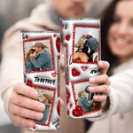 Personalized Faux Glitter Love 5 Photos Collage 20oz Skinny Tumbler with Straw and Cleaning Brush Valentine's Day Anniversary Gift for Couples