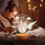 Spersonalizowana akrylowa lampka nocna LED Prince Fox Rose z drewnianą podstawą Dekoracja pokoju dziecięcego Prezent urodzinowy dla chłopców i dziewczynek