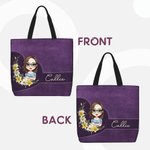 Personalized Retro Birth Flower Wreath Cartoon Character Large Tote Bag with Name Birthday Mother's Day Gift for Women