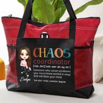 Personalisierte Chaos Koordinator Cartoon Character Large Zippered Tote Bag mit Namen Geburtstag Wertschätzung Muttertag Geschenk für Frauen