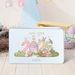 Personalizado 2025 Huevos de Pascua del conejito de grado alimenticio de metal Candy Chocolate Caja de lata con el nombre de Pascua Cumpleaños de regalo para los niños de la familia 1