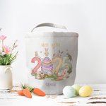 Personalizada 2025 Huevos Conejito de Pascua Cesta de lona reutilizable con nombre Huevos de caza Feliz Pascua Regalo para Niños Niñas