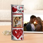 Personalized Faux Glitter Love 5 Photos Collage 20oz Skinny Tumbler with Straw and Cleaning Brush Valentine's Day Anniversary Gift for Couples