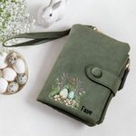 Personalizado portátil floral cruz huevos de Pascua de cuero de tres pliegues billetera con nombre y correa de muñeca de cumpleaños de Pascua de regalo para las mujeres cristianas 3