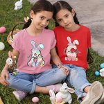 Personalizado multicolor lindo conejito de Pascua Inicial 100% algodón camiseta con nombre Pascua Fiesta Regalo para Niños Niñas