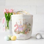 Personalizada 2025 Huevos Conejito de Pascua Cesta de lona reutilizable con nombre Huevos de caza Feliz Pascua Regalo para Niños Niñas