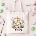 Personalised Floral Cross Easter Eggs Reusable Canvas Bag with Name Birthday Easter Party Gift for Kids