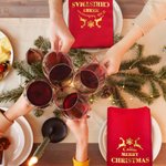 Personalized Merry Christmas 100% Cotton Reusable Napkin with Gold Name Table Decor Christmas Housewarming Gift for Family