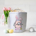 Personalisierte niedlichen Bogen Hase Ohr anfängliche wiederverwendbare Leinwand Korb mit Namen Eierjagd Zubehör Party Geburtstag Geschenk für Jungen Mädchen