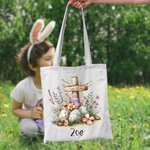 Personalised Floral Cross Easter Eggs Reusable Canvas Bag with Name Birthday Easter Party Gift for Kids