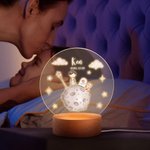 Spersonalizowana akrylowa lampka nocna LED Prince Fox Rose z drewnianą podstawą Dekoracja pokoju dziecięcego Prezent urodzinowy dla chłopców i dziewczynek