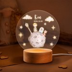 Spersonalizowana akrylowa lampka nocna LED Prince Fox Rose z drewnianą podstawą Dekoracja pokoju dziecięcego Prezent urodzinowy dla chłopców i dziewczynek