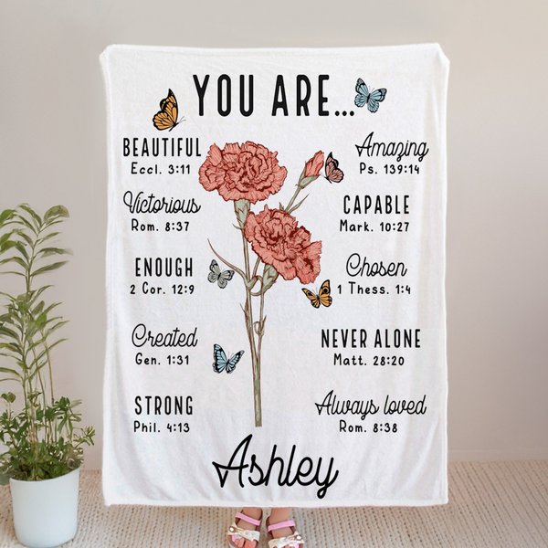 Personalisierte Bibel Vers Geburt Blume weiche Decke mit Namen religiösen Tag Geburtstag Urlaub Geschenk für christliche Frauen werfen