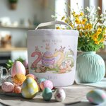 Personalizada 2025 Huevos Conejito de Pascua Cesta de lona reutilizable con nombre Huevos de caza Feliz Pascua Regalo para Niños Niñas