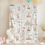 Conejito de Pascua personalizado Nube de palabras Manta suave con nombre Decoración del hogar Baby Shower Cumpleaños Pascua Regalo para niños Niñas