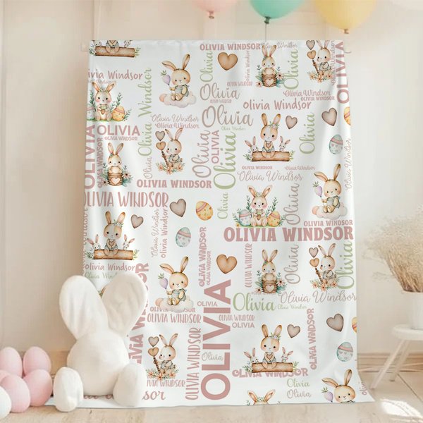 Personalisierte niedliche Osterhase Wort Wolke weiche Decke mit Namen Home Decor Baby Dusche Geburtstag Ostern Geschenk für Jungen Mädchen