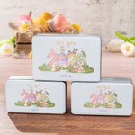 Personalizado 2025 Huevos de Pascua del conejito de grado alimenticio de metal Candy Chocolate Caja de lata con el nombre de Pascua Cumpleaños de regalo para los niños de la familia 5