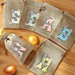 Conejito de Pascua Floral Personalizado Bolsa de Arpillera Reutilizable con Nombre Fiesta de Pascua Regalo de Cumpleaños para Niños