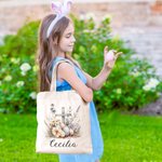Personalised Floral Cross Easter Eggs Reusable Canvas Bag with Name Birthday Easter Party Gift for Kids