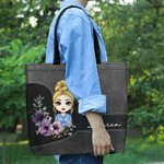 Personalized Retro Birth Flower Wreath Cartoon Character Large Tote Bag with Name Birthday Mother's Day Gift for Women