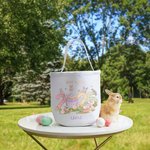 Personalizada 2025 Huevos Conejito de Pascua Cesta de lona reutilizable con nombre Huevos de caza Feliz Pascua Regalo para Niños Niñas