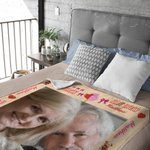 Personalised Love Bow Word Cloud 1-8 Photos Soft Throw Blanket with Name Home Decor Valentine's Day Anniversary Gift for Couple