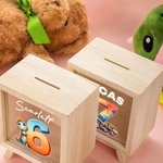 Unicornio Fantasía Personalizada Dinosaurio Vehículos de Construcción Número Hucha de Madera Transparente Hucha con Nombre Cumpleaños Decoración de Escritorio Regalo para Niños Niñas