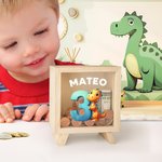 Unicornio Fantasía Personalizada Dinosaurio Vehículos de Construcción Número Hucha de Madera Transparente Hucha con Nombre Cumpleaños Decoración de Escritorio Regalo para Niños Niñas