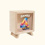 Unicornio Fantasía Personalizada Dinosaurio Vehículos de Construcción Número Hucha de Madera Transparente Hucha con Nombre Cumpleaños Decoración de Escritorio Regalo para Niños Niñas