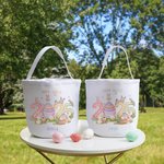 Personalizada 2025 Huevos Conejito de Pascua Cesta de lona reutilizable con nombre Huevos de caza Feliz Pascua Regalo para Niños Niñas