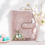 Personalizado portátil floral cruz huevos de Pascua de cuero de tres pliegues billetera con nombre y correa de muñeca de cumpleaños de Pascua de regalo para las mujeres cristianas 1