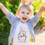 Personalizado multicolor lindo conejito de Pascua Inicial 100% algodón camiseta con nombre Pascua Fiesta Regalo para Niños Niñas