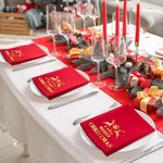 Personalized Merry Christmas 100% Cotton Reusable Napkin with Gold Name Table Decor Christmas Housewarming Gift for Family