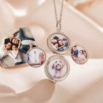 Personalised 4 Photos Collage Round Locket Necklace with Engraved Initial and Name Mother's Day Valentine's Day Anniversary Gift for Women