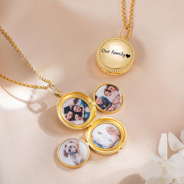 Collar redondo personalizado con 4 fotos collage con inicial y nombre grabados Día de la Madre Día de San Valentín Regalo de aniversario para mujer