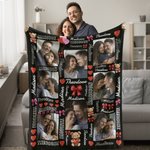 Personalised Love Bow Word Cloud 1-8 Photos Soft Throw Blanket with Name Home Decor Valentine's Day Anniversary Gift for Couple