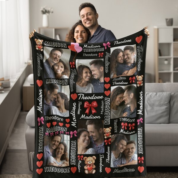 Personalisierte Liebe Bogen Wort Wolke 1-8 Fotos weiche Decke mit Namen Home Decor Valentinstag Jahrestag Geschenk für Paar