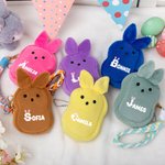 Personalised Cute Bunny Plush Coin Handbag Wallet with Name and Wrist Strap Easter Basket Filler Happy Easter Gift for Kids