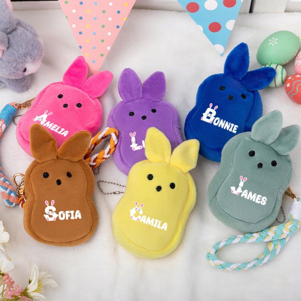 Personalised Cute Bunny Plush Coin Handbag Wallet with Name and Wrist Strap Easter Basket Filler Happy Easter Gift for Kids