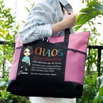 Personalisierte Chaos Koordinator Cartoon Character Large Zippered Tote Bag mit Namen Geburtstag Wertschätzung Muttertag Geschenk für Frauen