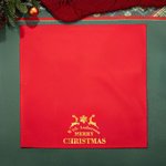 Personalized Merry Christmas 100% Cotton Reusable Napkin with Gold Name Table Decor Christmas Housewarming Gift for Family