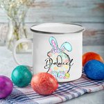 Personalisierte spielerische Hasenohren Bogen Ei anfängliche Silber umrandet Emaille Becher mit Namen Ostern Party Urlaub Geschenk für Kinder