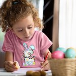 Personalizado multicolor lindo conejito de Pascua Inicial 100% algodón camiseta con nombre Pascua Fiesta Regalo para Niños Niñas