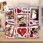 Personalized Faux Glitter Love 5 Photos Collage 20oz Skinny Tumbler with Straw and Cleaning Brush Valentine's Day Anniversary Gift for Couples