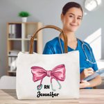 Personlig medicinsk båge stetoskop läderhandtag canvas tote väska med namn uppskattning gradering gåva för sjuksköterska läkare medicinsk personal