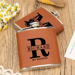 Personalised Monogram Design 6oz Stainless steel Liquor Hip Flask with Leather Cover and Name Portable Wedding Bachelor Party Gift for Groomsmen