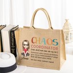Personalized Chaos Coordinator Cartoon Character Reusable Jute Tote Bag with Name Travel Accessory Birthday Gift for Women Girls