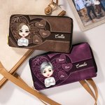 Personalisierte Lange Retro Cartoon-Figur PU-Leder Geldbörse mit 1-8 Namen und Mehreren Fächern Geburtstag Muttertag Geschenk für Damen