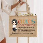 Personalized Chaos Coordinator Cartoon Character Reusable Jute Tote Bag with Name Travel Accessory Birthday Gift for Women Girls
